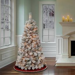 National Tree 4.5ft Acacia Flocked Tree w/ 100 Clear Lights
