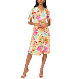 Petite MSK Elbow Sleeve V-Neck Print ITY Midi Dress