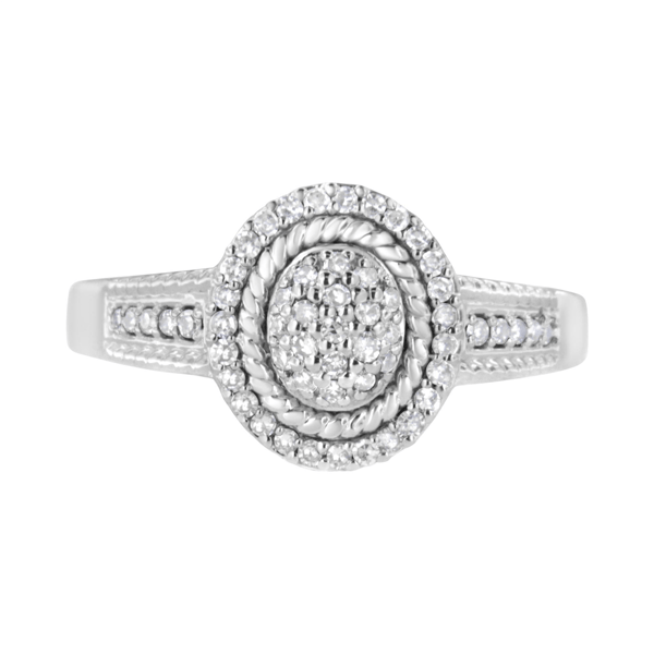 Haus of Brilliance 1/3ctw. Pave Set Diamond Halo Cocktail Ring - image 