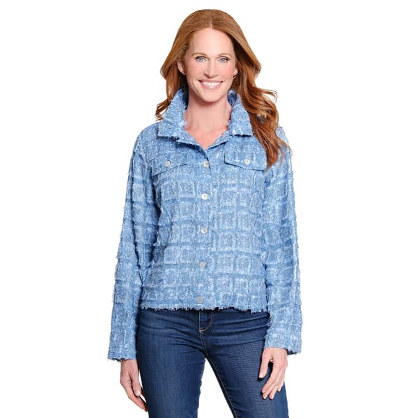 Womens Ali Miles Jacquard Feather Textured Button Front Blouse - image 