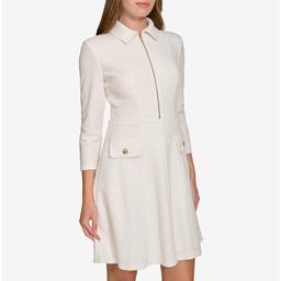 Womens Tommy Hilfiger Long Sleeve Boucle Fit & Flare Dress