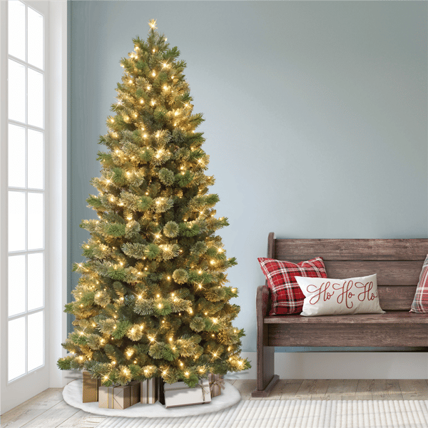 Puleo International 7.5ft. Pre-Lit Slim Oklahoma Pine Tree