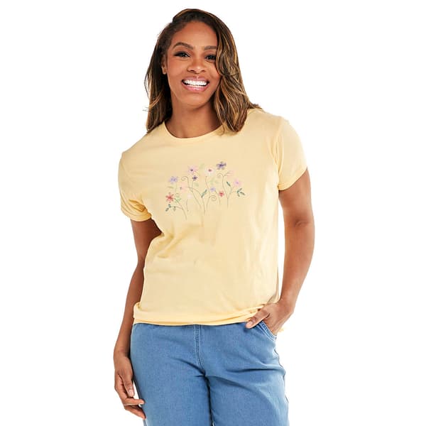 Womens Top Stitch by Morning Sun Curley Floral Tee - image 