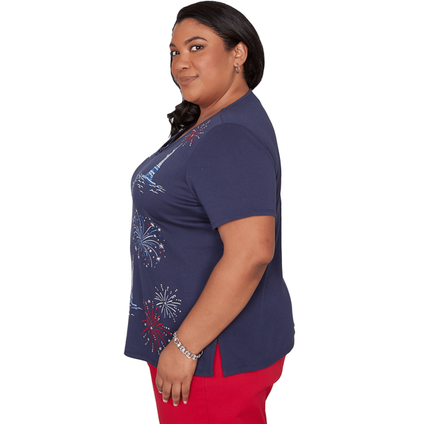 Plus Size Alfred Dunner Lady Liberty Fireworks Embroidery Blouse