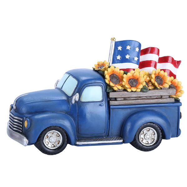 Resin Red Truck w/ Sunflowers & USA Flags - image 