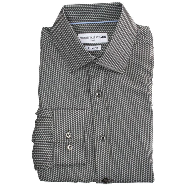 Mens Christian Aujard Slim Fit Geometric Dress Shirt - Dark Olive - image 