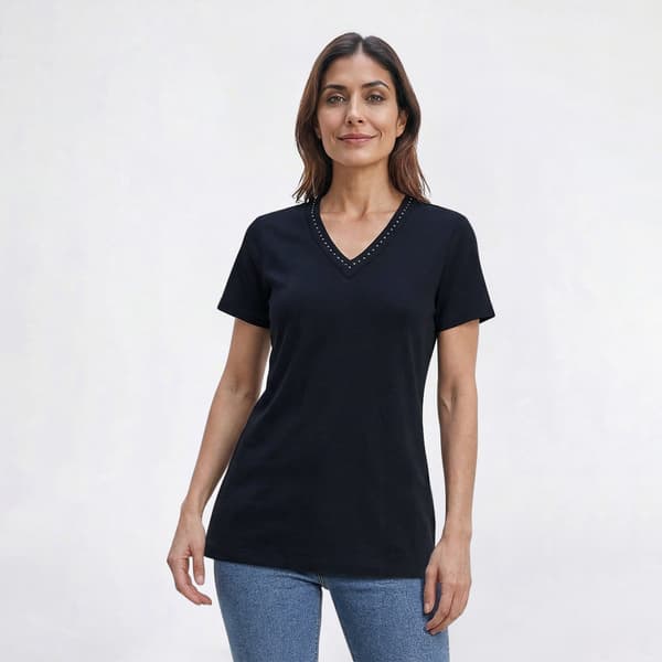 Womens Hasting & Smith Short Sleeve Solid V Neck Tee