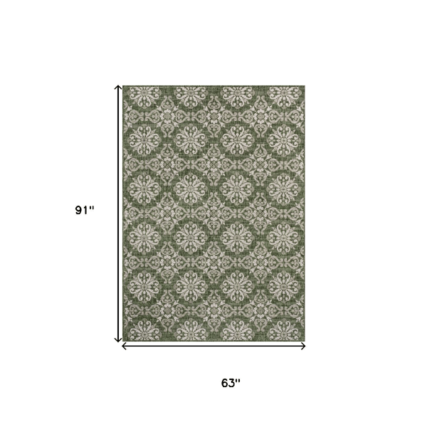 HomeRoots Green & Cream Floral Indoor Outdoor Area Rug