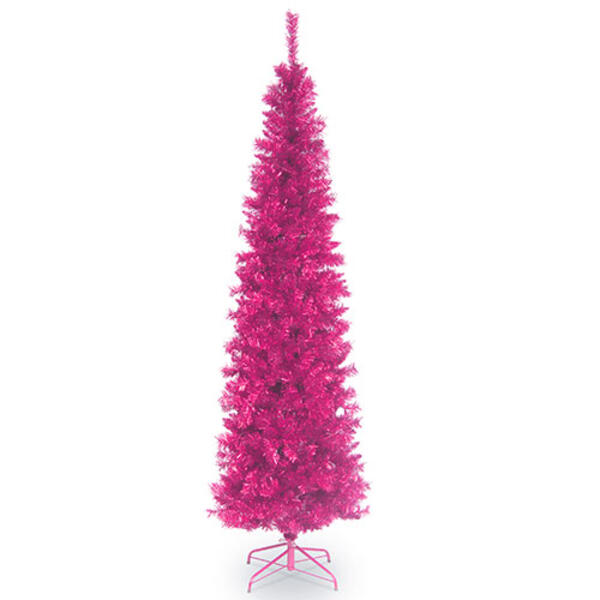 National Tree 7in. Pink Tinsel Tree & Metal Stand - image 