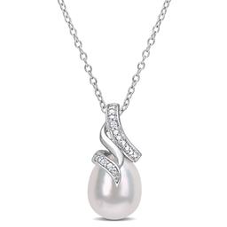Gemstone Classics(tm) Pearl & Diamond Twisted Drop Pendant