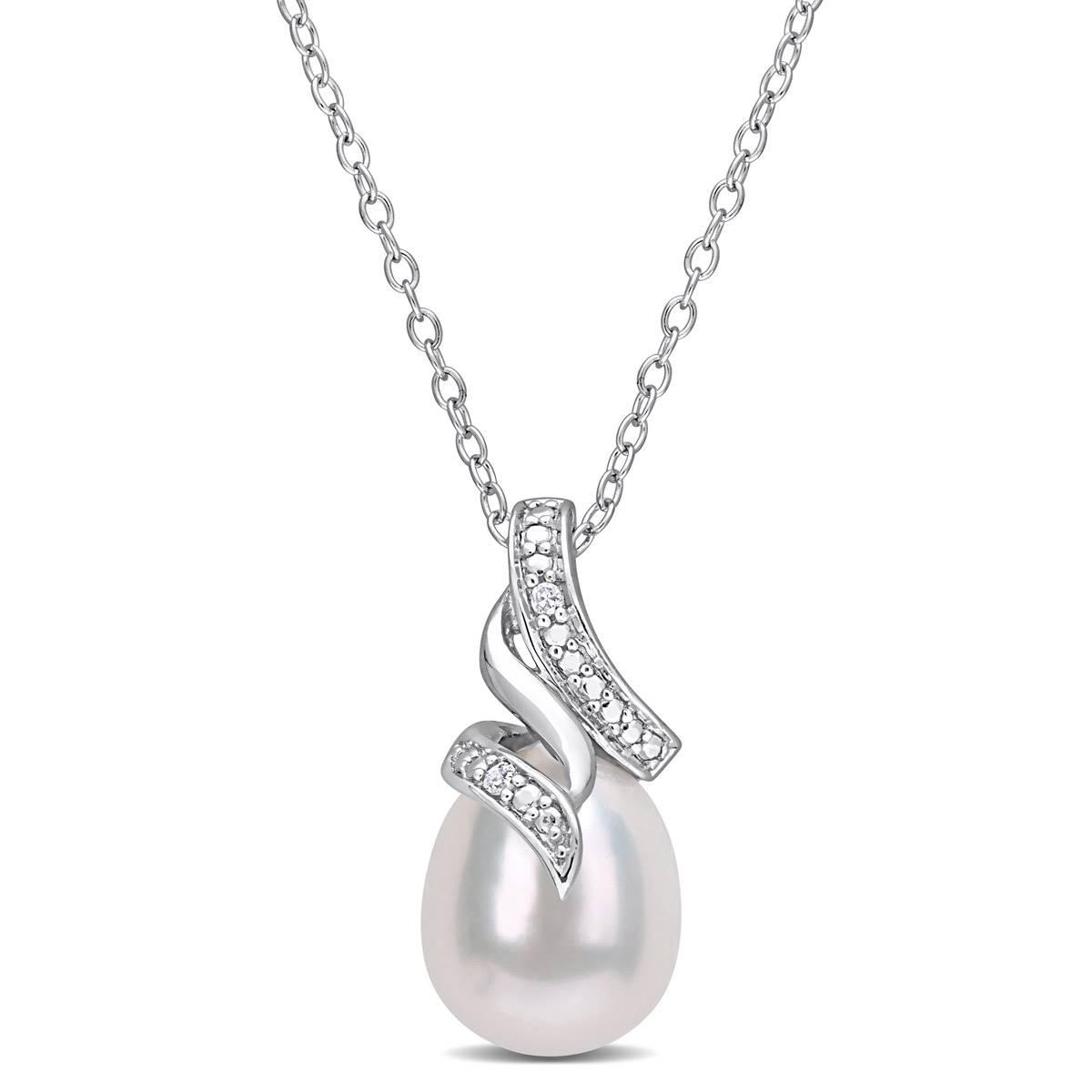 Gemstone Classics(tm) Pearl & Diamond Twisted Drop Pendant