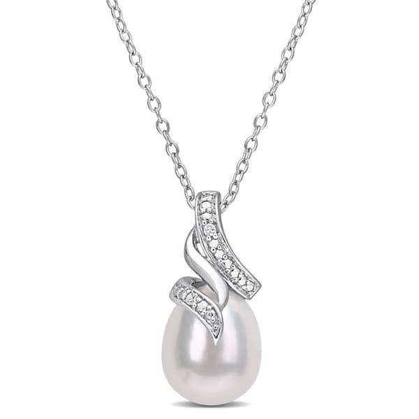 Gemstone Classics&#40;tm&#41; Pearl & Diamond Twisted Drop Pendant - image 