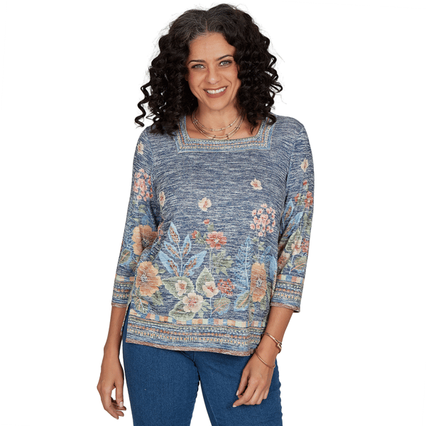 Petite Alfred Dunner Tuscany Square Neck Floral Sweater - image 