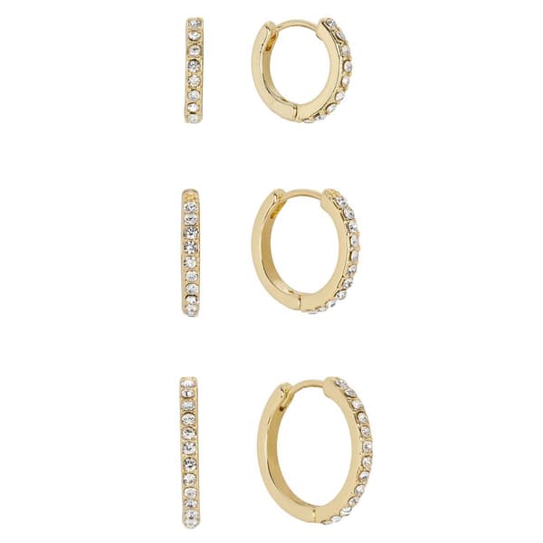 Athra 3pr. 14kt. Gold over Brass CZ Huggie Hoop Earrings Set