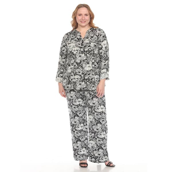 Plus Size White Mark 2pc. Floral Print Tunic and Pant Set - image 