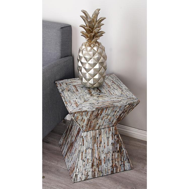 9th & Pike® Multi Mussel Shells And Wood Side Table