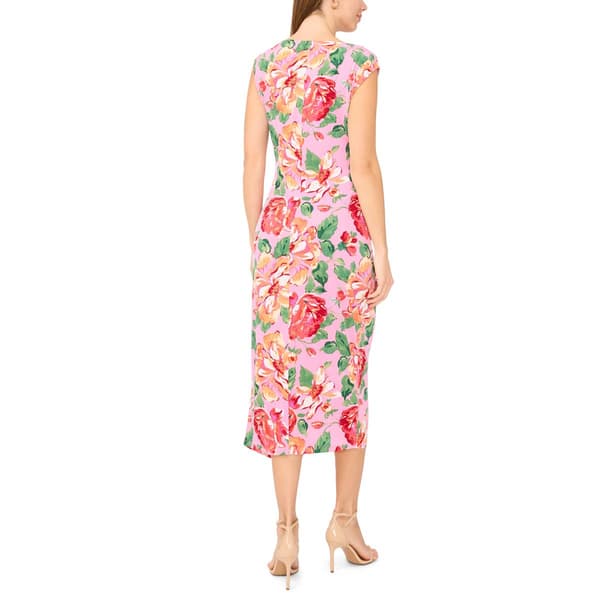 Womens MSK Cap Sleeve Floral Sheath Midi Dress