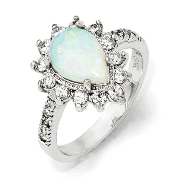 Sterling Silver Synthetic Opal Pear Shaped Ring - image 