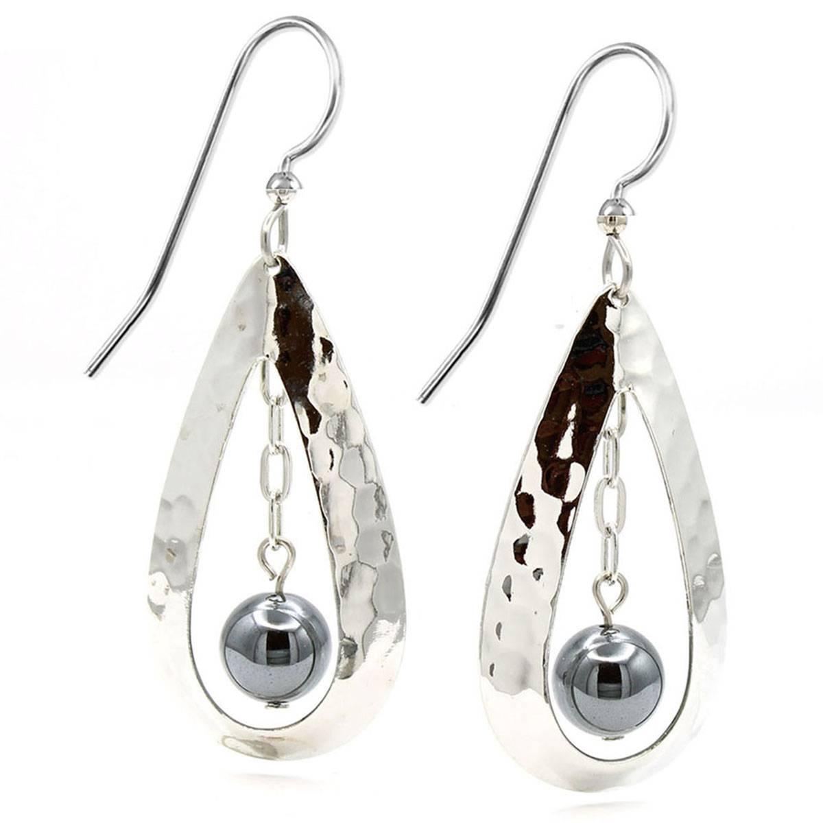 Silver Forest Silver-Tone Teardrop Earrings with Bead Drop