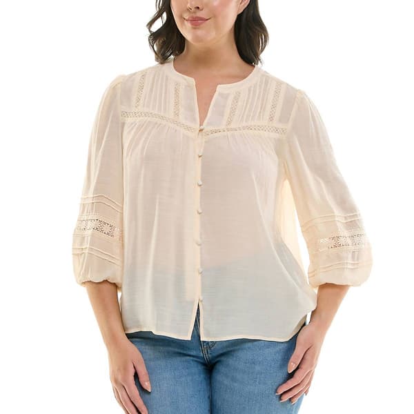 Plus Size Zac & Rachel 3/4 Sleeve Split Neck Button Front Blouse - image 