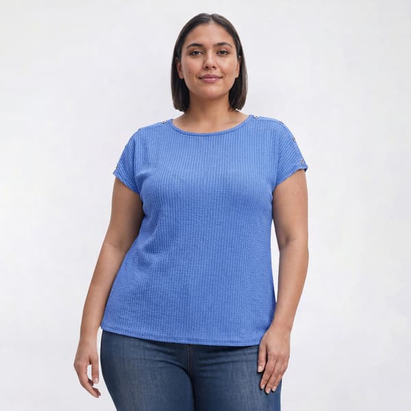 Plus Size Emily Daniels Cap Sleeve Shoulder Button Texture Blouse