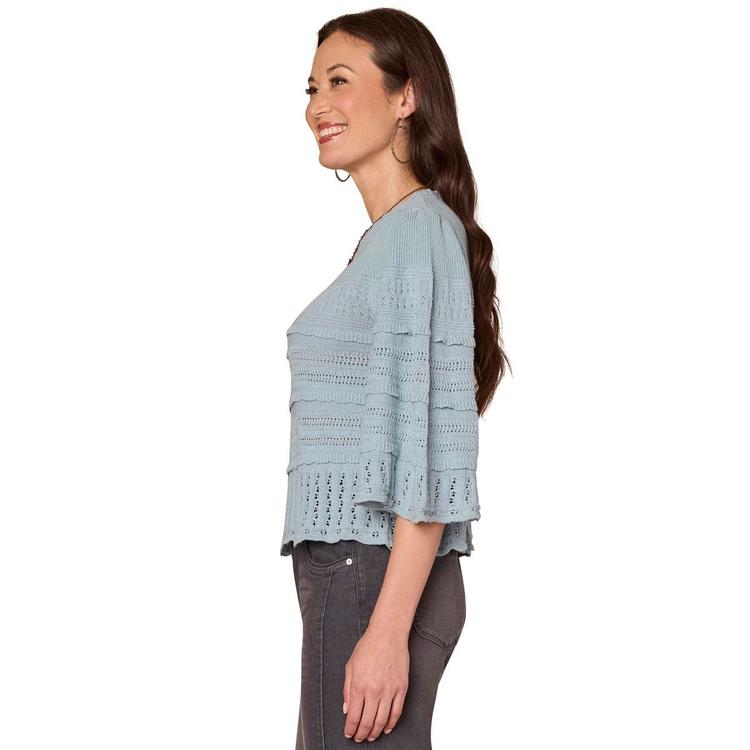 Plus Size Democracy 3/4 Wide Sleeve Ruffle Hem Stitch Sweater