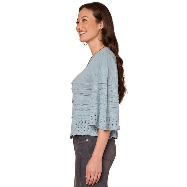 Petite Democracy 3/4 Wide Sleeve Ruffle Hem Stitch Sweater