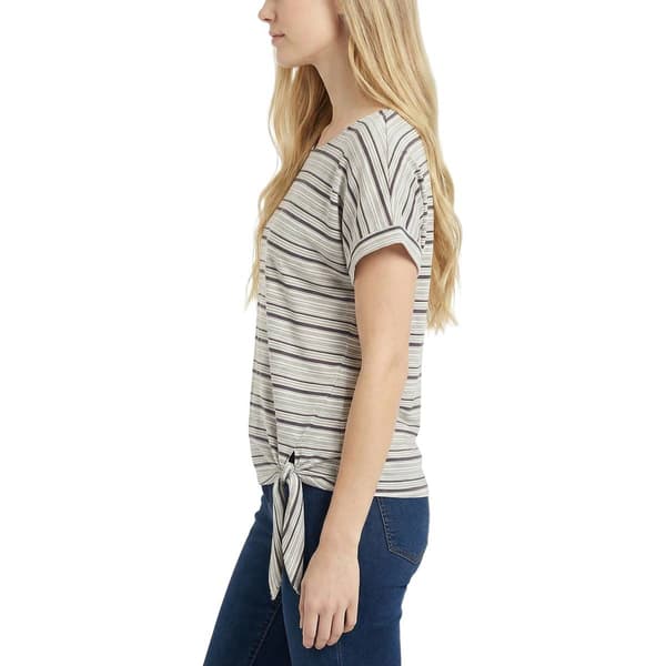 Petite NY Collection Short Sleeve Stripe Side Tie Hem Tee