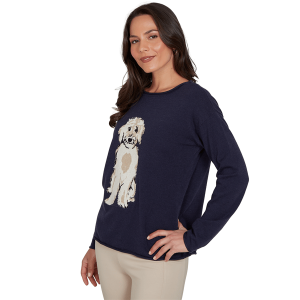 Womens Skye’s the Limit Urban Heirloom Dog Motif Sweater