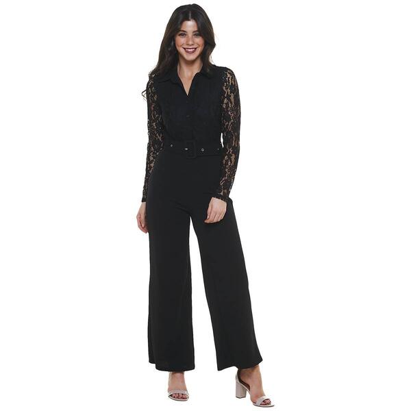 Juniors Almost Famous&#40;tm&#41; Long Sleeve Lace Liverpool Belted Jumpsuit - image 