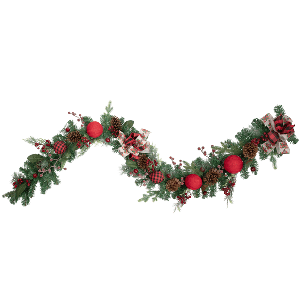 Northlight 6ft Green Pine Christmas Garland with Ornaments & Bows