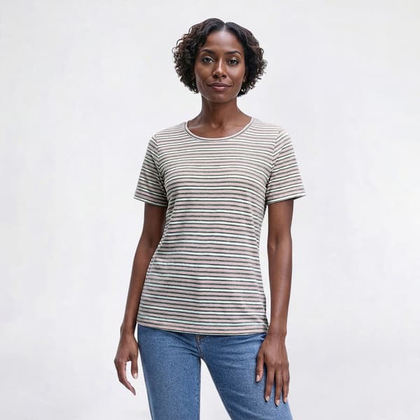 Womens Hasting & Smith Short Sleeve Stripe Round Neck Tee
