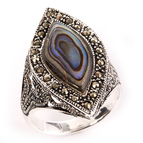 Marsala Genuine Marcasite Paua Shell Ring
