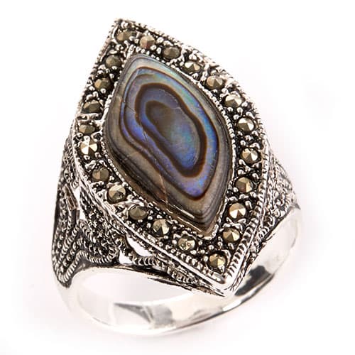 Marsala Genuine Marcasite Paua Shell Ring - image 