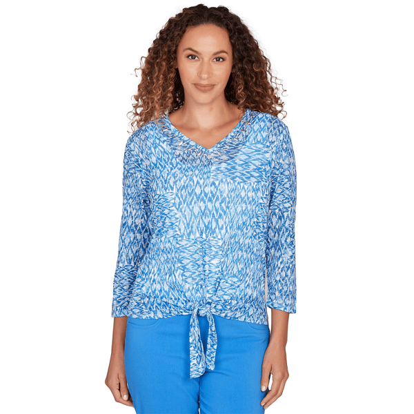 Petites Heart''s of Palm Embraceable Blue Printed Knit Burnout 3/