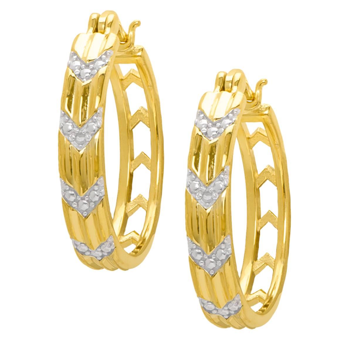 Gianni Argento Diamond Accent V Design Hoop Earrings