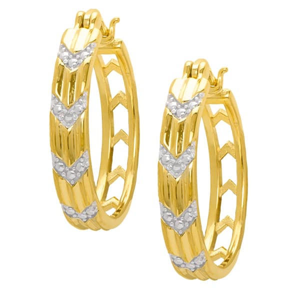 Gianni Argento Diamond Accent V Design Hoop Earrings - image 