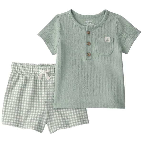 Baby Boy (NB-12M) Carter''s Solid Ss Top/Ging Short Set - image 