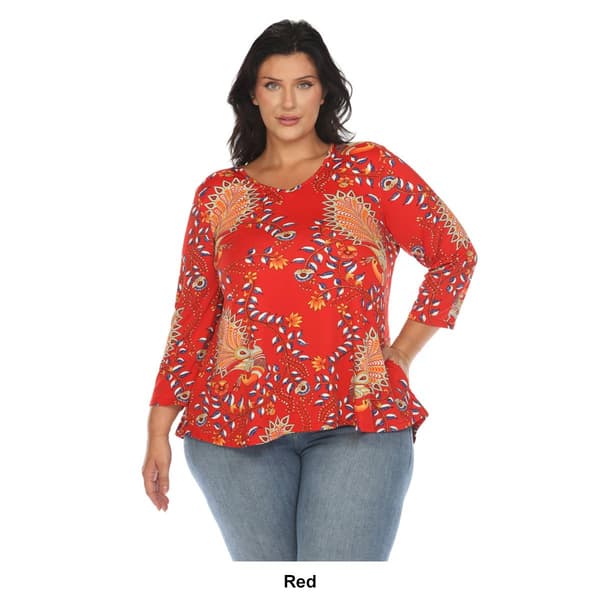 Plus Size White Mark 3/4 Sleeve Paisley Peacock Top