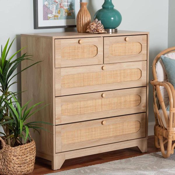 Baxton Studio Elsbeth Oak Brown Wood 5-Drawer Storage Cabinet