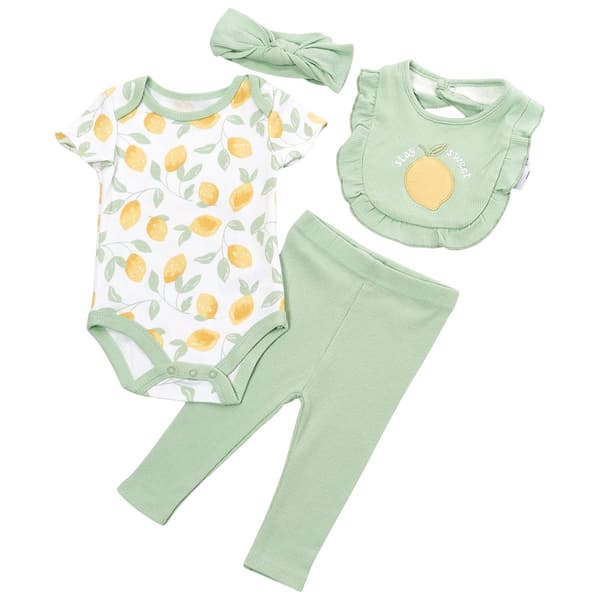Baby Girl (NB-9M) Rene Rofe(R) Lemon 4pc. Bodysuit & Pants Set - image 