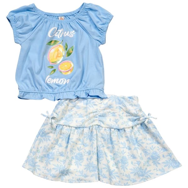 Girls (7-16) Sweet Butterfly Lemon Tee w/ Floral Jacquard Skort