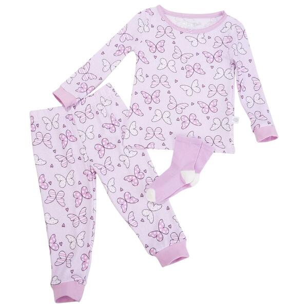 Toddler Girl Sleep On It&#40;R&#41; Butterfly Snug Fit Sleep Set w/ Socks - image 