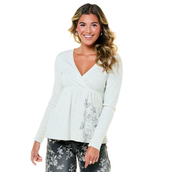 Juniors Madden Girl Long Sleeve Surplice Butterfly Top - Grey - image 