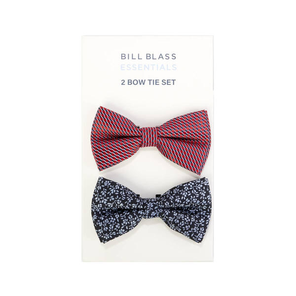 Mens Bill Blass 2pk. Geometric Floral Bow Ties - Red/Navy - image 
