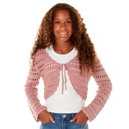 Girls (7-16) No Comment Tie Front Crochet Cardigan w/ Tank Top