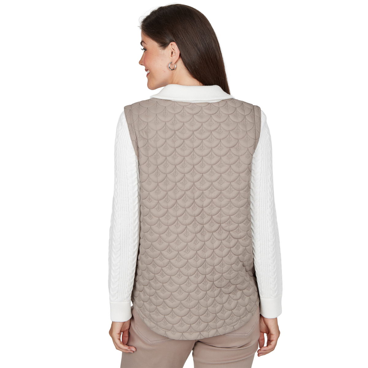 Petite Ruby Rd. Mythical Cable Knit Sleeve Quilted Jacket