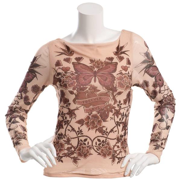 Juniors Madden Girl Long Sleeve Placement Print Boat Neck Top