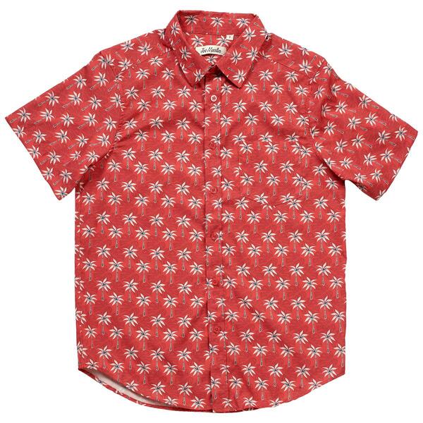 Mens Joe Marlin Palm Trees Polyester Button Down Shirt-Watermelon - image 