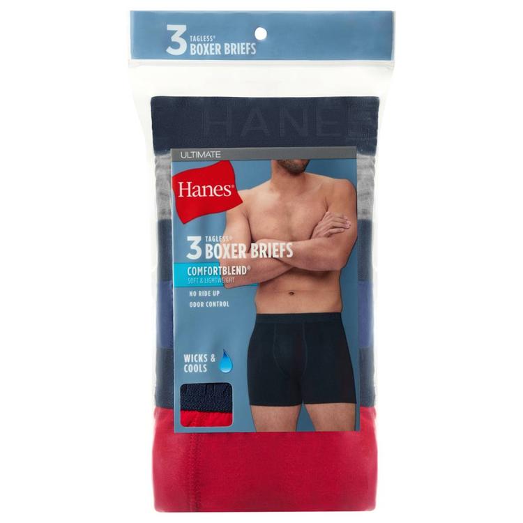 Mens Hanes Ultimate®  3pk. Boxer Briefs - Navy/Grey/Red